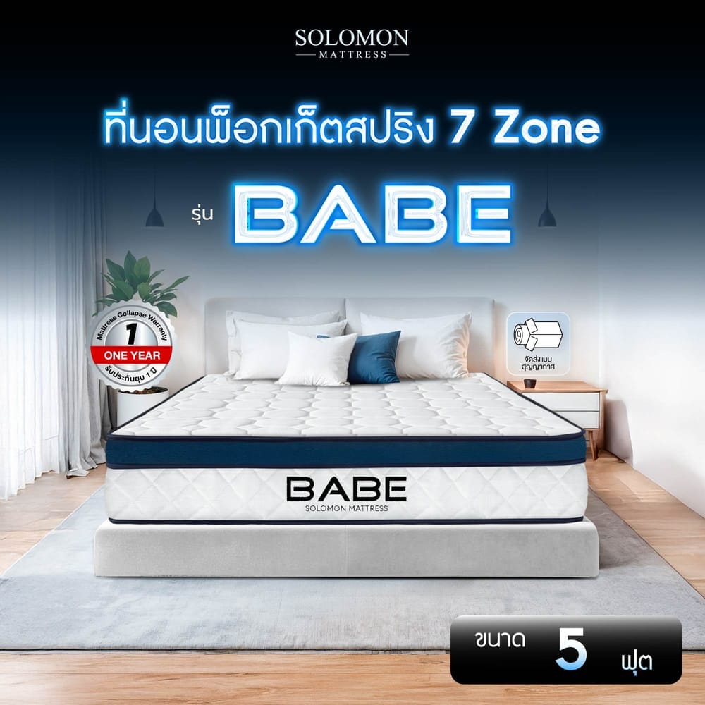 ที่นอนพ็อกเก็ตสปริง 5 ฟุต SOLOMON รุ่น BABE หนา 9 นิ้ว จัดส่งแบบอัดสุญญากาศ